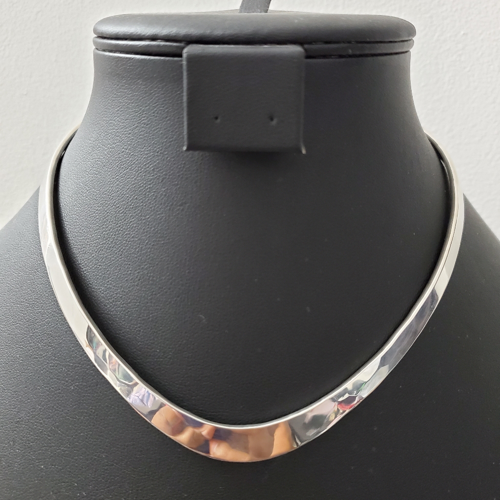 Sterling Silver 925 Solid Sterling Heavy V Neck Cuff Necklace
